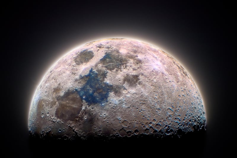 First quarter moon with colours enhanced.