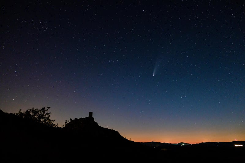 Comet C/2020 F3 (NEOWISE) above the abandoned town of Craco.