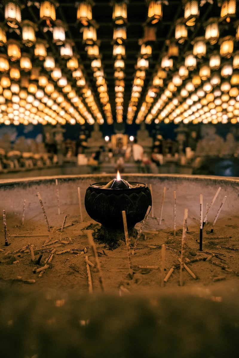 A brazier of incense inside the cave of the Miyajima temple.